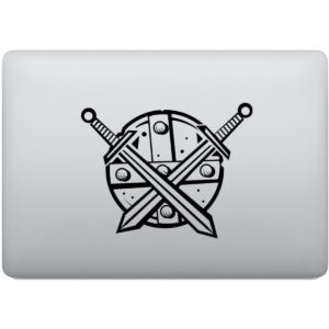 Adesivo de Notebook Escudo de Madeira Espadas Cruzadas