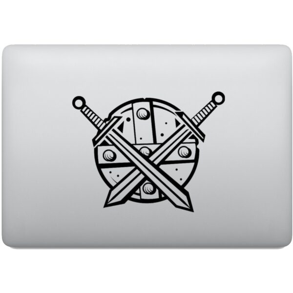 Adesivo de Notebook Escudo de Madeira Espadas Cruzadas