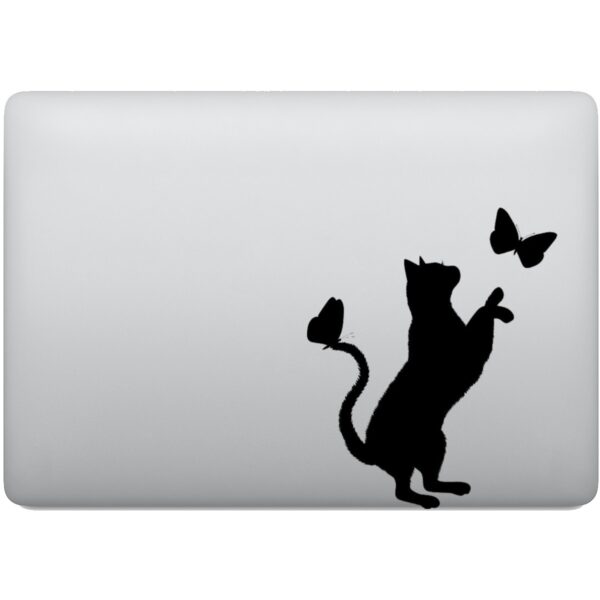 Adesivo de Notebook Gatinho brincando com Borboleta