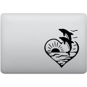 Adesivo de Notebook Golfinhos na Praia Sol e Pássaros
