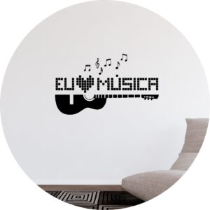 Adesivo de Casa Eu Amo Música Violão e Notas