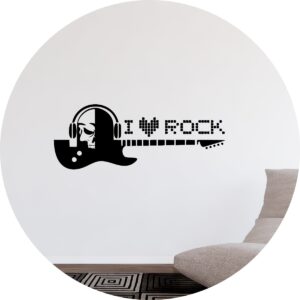 Adesivo de Casa Eu Amo Rock Guitarra e Caveira