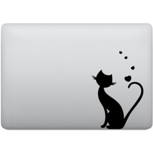 Adesivo de Notebook Gato Preto Corações Amor Love